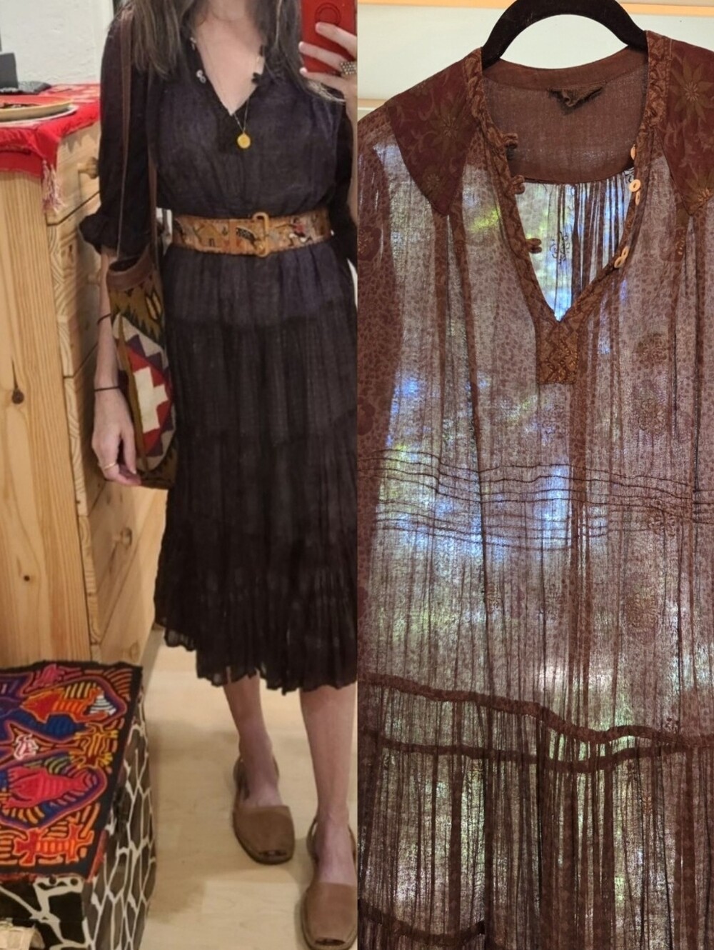 Vintage 1970s Indian Cotton Block Print Dress M